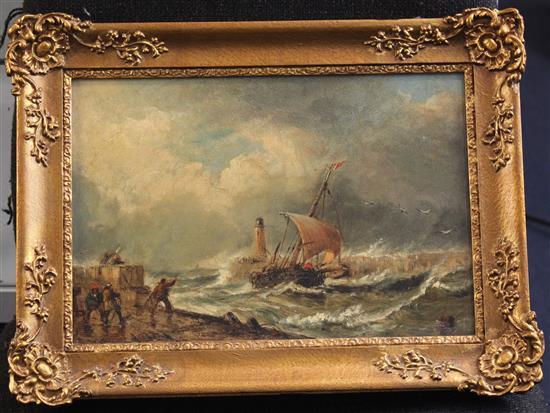 Follower of George Chambers (1803-1840) Shipping entering harbour, 9 x 13in.